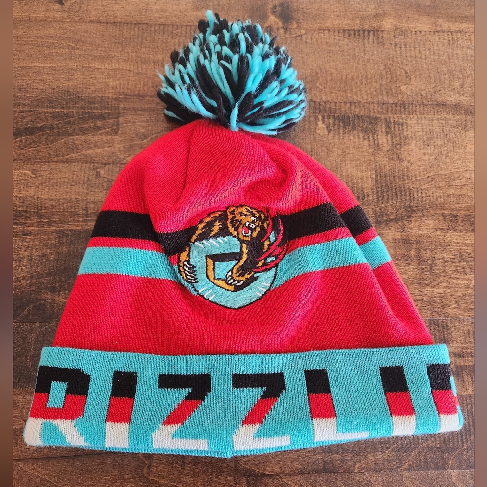 Mitchell & Ness Vancouver Grizzlies Striped Toque Beanie Hat with Pom Pom